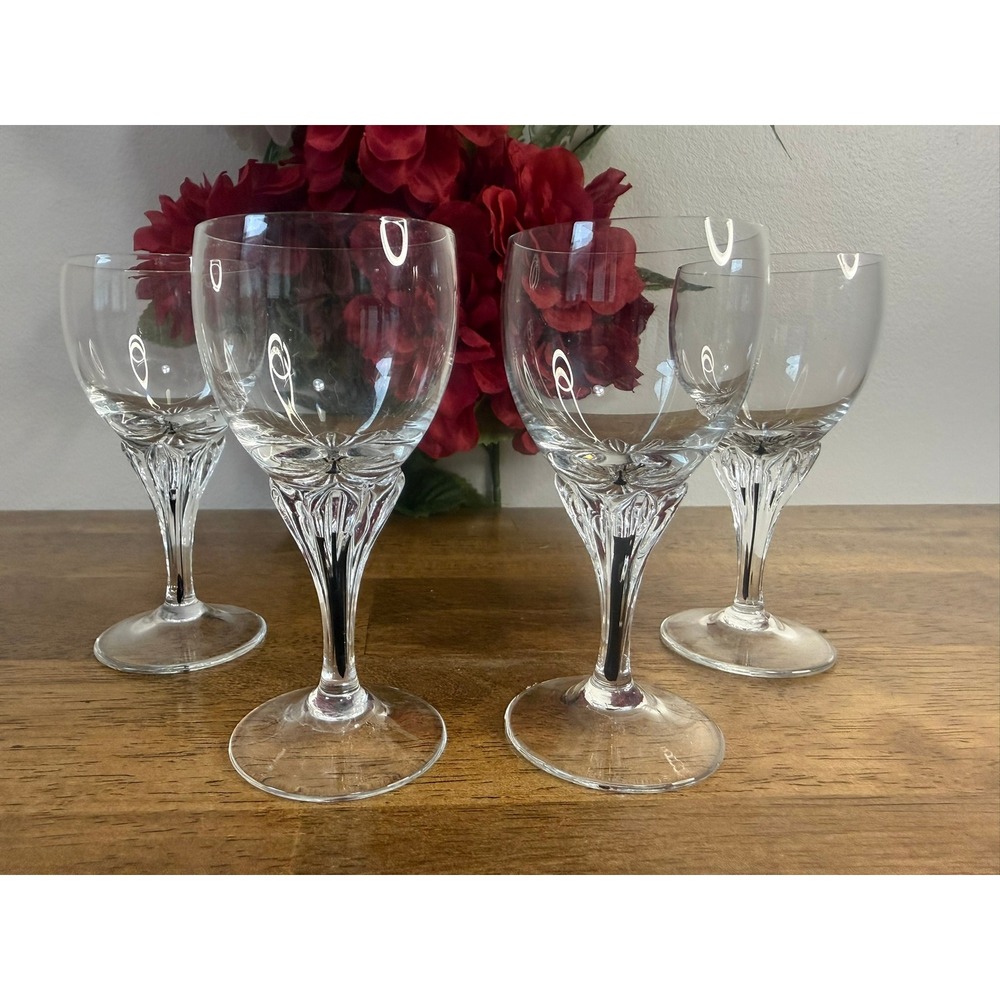 Vintage Balfour Exquisite Crystal Cordial Glasses Dark‎ Stem Floral Stemware Set